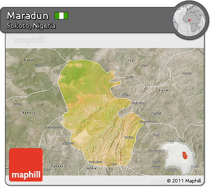 Satellite 3D Map of Maradun, semi-desaturated