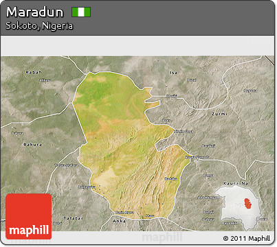 Satellite 3D Map of Maradun, semi-desaturated