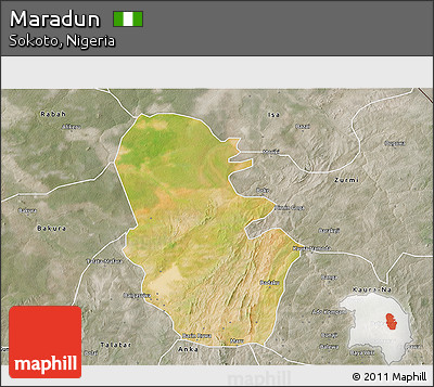 Satellite 3D Map of Maradun, semi-desaturated