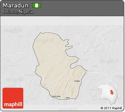 Shaded Relief 3D Map of Maradun, lighten, desaturated