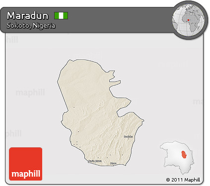 Shaded Relief 3D Map of Maradun, single color outside
