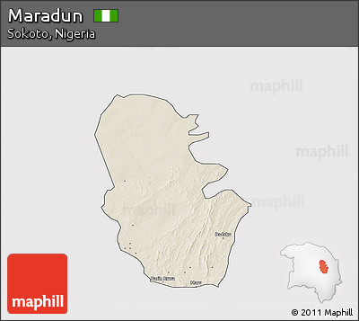 Shaded Relief 3D Map of Maradun, single color outside