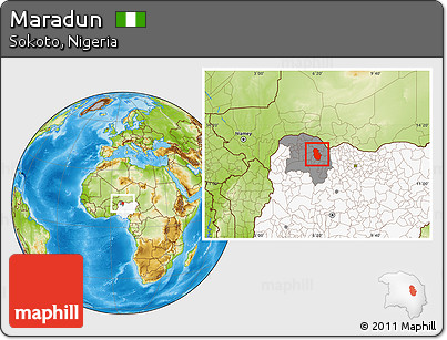 Physical Location Map of Maradun, highlighted country, highlighted parent region