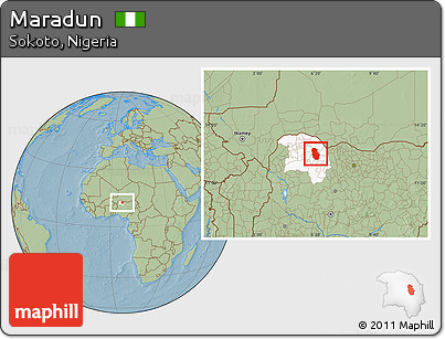Savanna Style Location Map of Maradun, highlighted parent region, hill shading