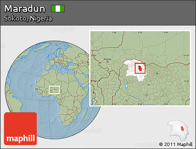Savanna Style Location Map of Maradun, highlighted parent region, hill shading