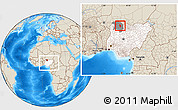 Shaded Relief Location Map of Maradun, highlighted country, highlighted parent region, within the entire country
