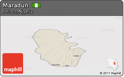 Shaded Relief Panoramic Map of Maradun, single color outside