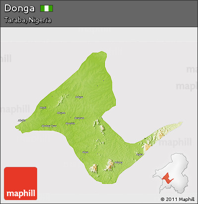 Physical 3D Map of Donga, cropped outside