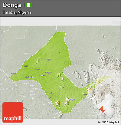 Physical 3D Map of Donga, lighten, semi-desaturated