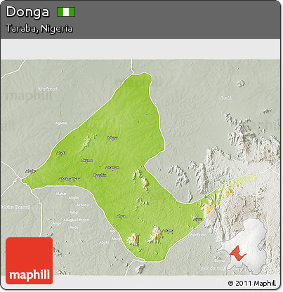 Physical 3D Map of Donga, lighten, semi-desaturated