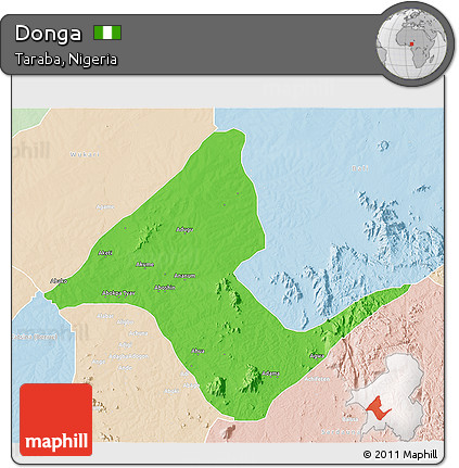 Political 3D Map of Donga, lighten