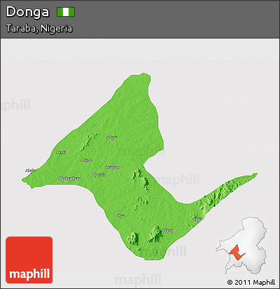 Political 3D Map of Donga, single color outside