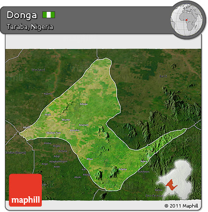 Satellite 3D Map of Donga, darken