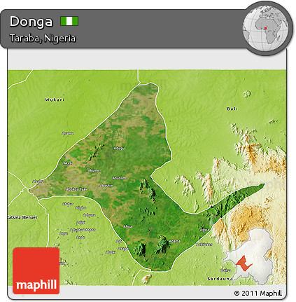 Satellite 3D Map of Donga, physical outside