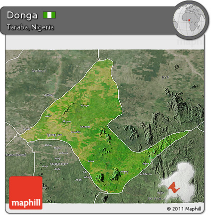 Satellite 3D Map of Donga, semi-desaturated