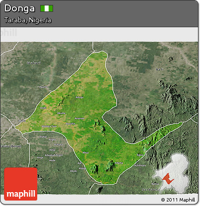 Satellite 3D Map of Donga, semi-desaturated