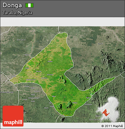 Satellite 3D Map of Donga, semi-desaturated