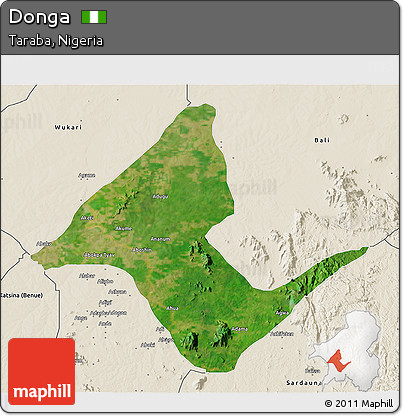 Satellite 3D Map of Donga, shaded relief outside