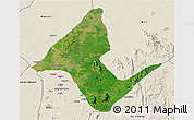 Satellite 3D Map of Donga, shaded relief outside