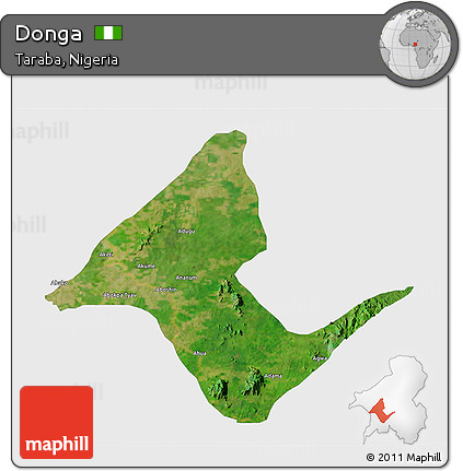 Satellite 3D Map of Donga, single color outside