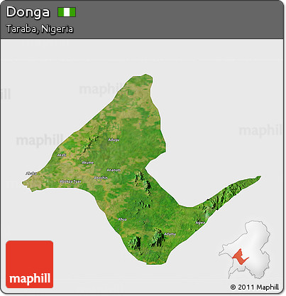 Satellite 3D Map of Donga, single color outside