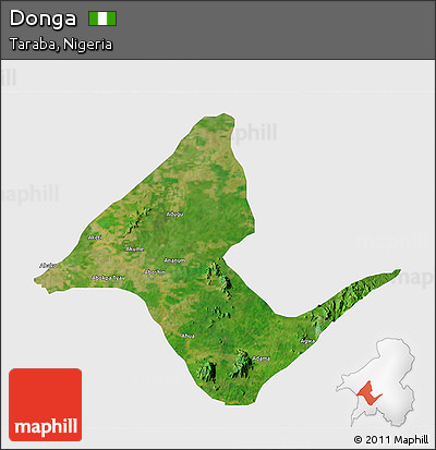 Satellite 3D Map of Donga, single color outside