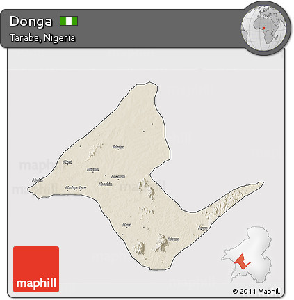 Shaded Relief 3D Map of Donga, cropped outside