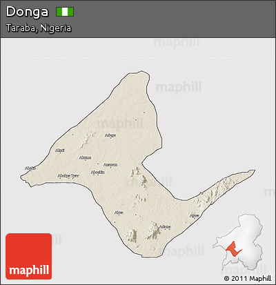 Shaded Relief 3D Map of Donga, cropped outside