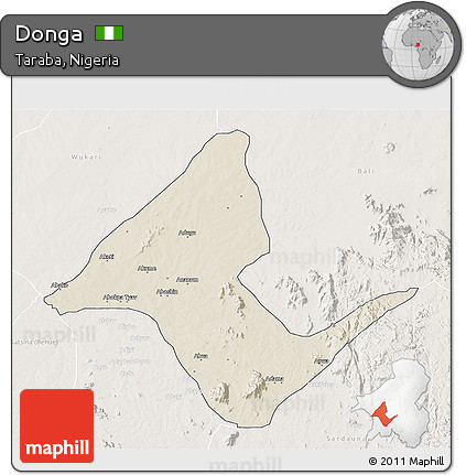 Shaded Relief 3D Map of Donga, lighten