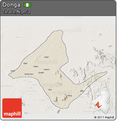 Shaded Relief 3D Map of Donga, lighten