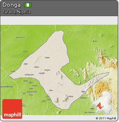 Shaded Relief 3D Map of Donga, physical outside
