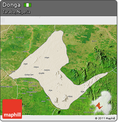 Shaded Relief 3D Map of Donga, satellite outside