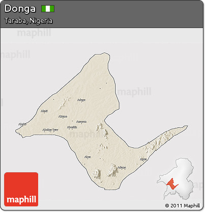 Shaded Relief 3D Map of Donga, single color outside