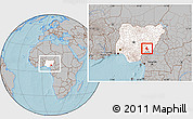 Gray Location Map of Donga, highlighted country, within the entire country, hill shading