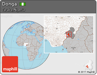 Gray Location Map of Donga, highlighted country, highlighted parent region