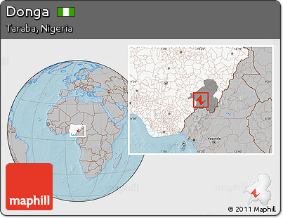 Gray Location Map of Donga, highlighted country, highlighted parent region, hill shading