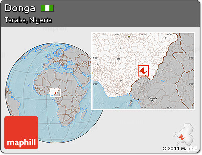 Gray Location Map of Donga, highlighted country, hill shading