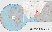 Gray Location Map of Donga, highlighted country, hill shading