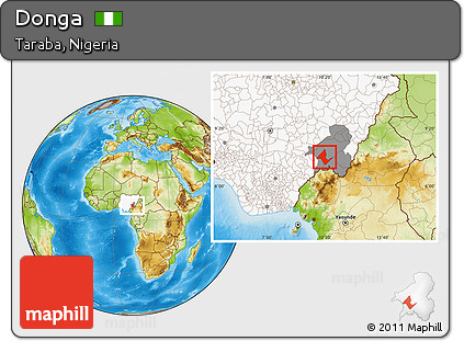 Physical Location Map of Donga, highlighted country, highlighted parent region