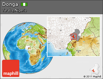 Physical Location Map of Donga, highlighted country, highlighted parent region