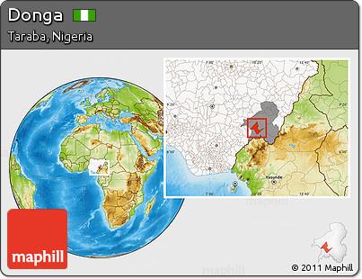 Physical Location Map of Donga, highlighted country, highlighted parent region