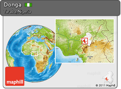 Physical Location Map of Donga, highlighted parent region