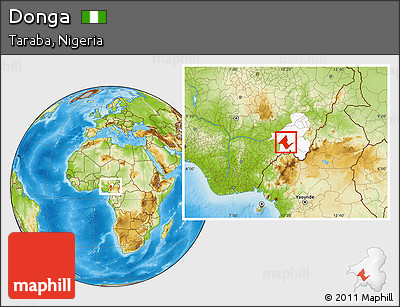 Physical Location Map of Donga, highlighted parent region