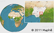 Satellite Location Map of Donga, highlighted country, within the entire country