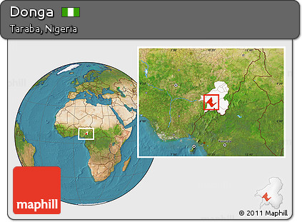 Satellite Location Map of Donga, highlighted parent region