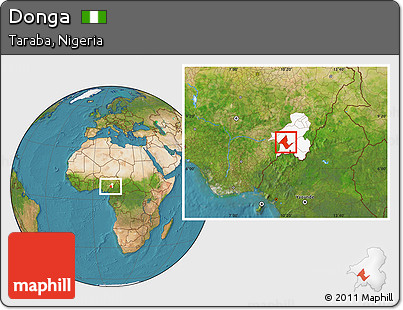 Satellite Location Map of Donga, highlighted parent region