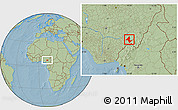 Savanna Style Location Map of Donga, hill shading