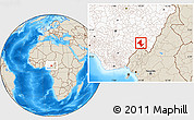 Shaded Relief Location Map of Donga, highlighted country