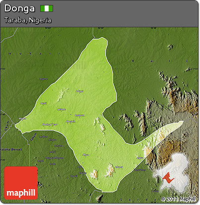 Physical Map of Donga, darken