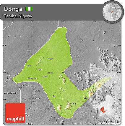 Physical Map of Donga, desaturated